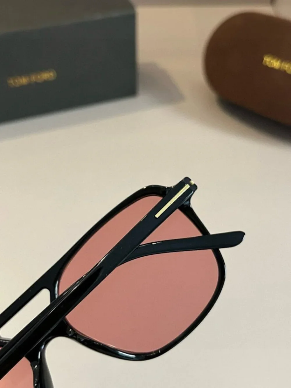 TOM FORD Red-Frame Gold T Sunglasses